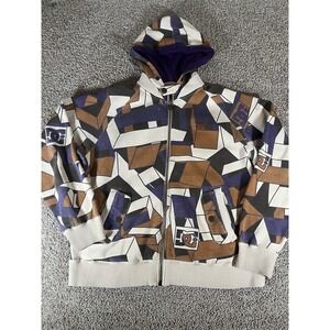Vtg DC‎ Shoes Skate Hoodie Mens M All Over Print Black Y2K Grunge Geometric Rare